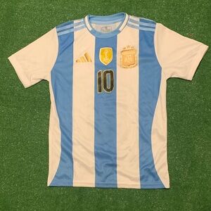 Adidas Blue and White Striped Jersey with Gold Accents